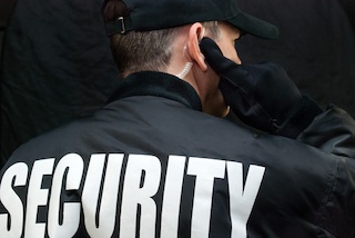 Close up of the back of security guard